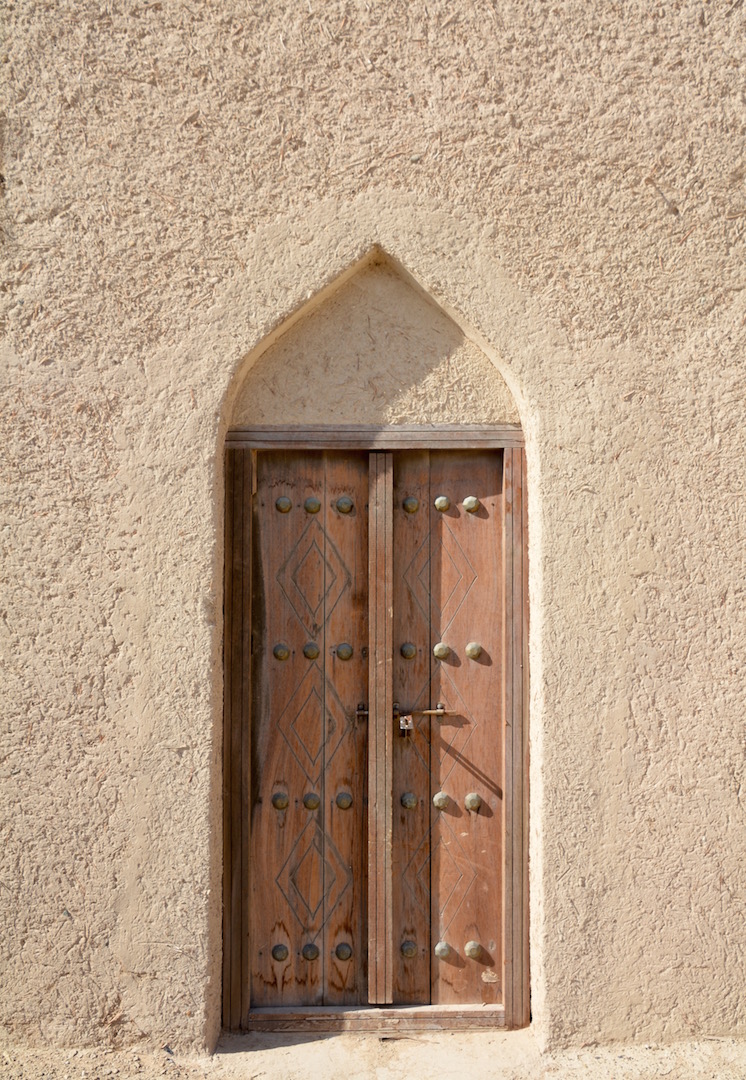 Beautiful wooden doors at Siyja fort, Abu Dhabi region, UAE.
